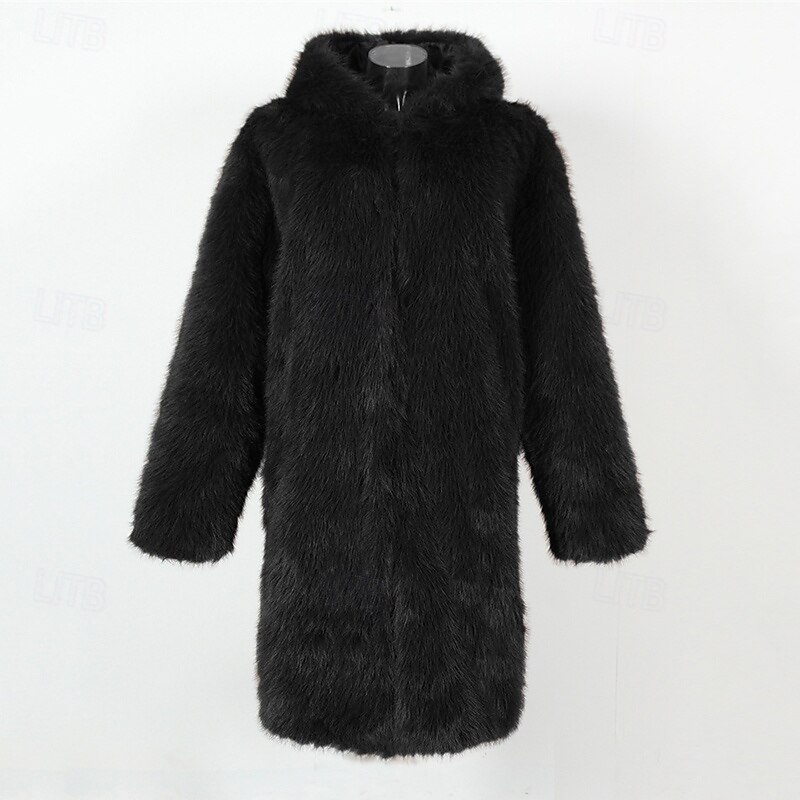 Herr Vinterjacka Fleece-jacka Fuskpälskappa Dagligen Semester Håller värmen Håller värmen Fleece Höst vinter Leopardtryck Mode Streetwear Huva Lång Svart Vit Gul Jacka 2026 - $68.99 –P10