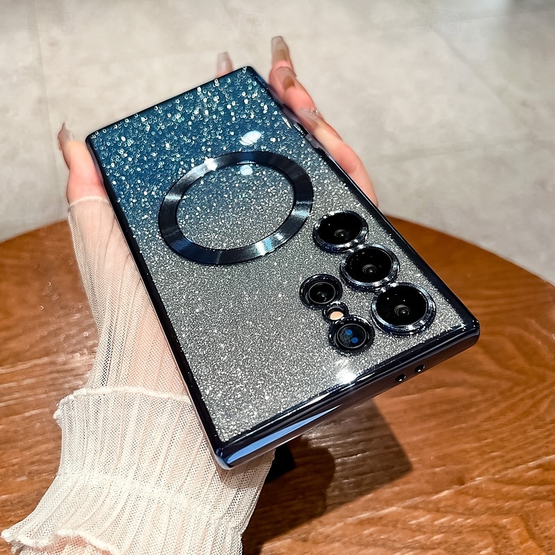 teléfono Funda Para S24 S24 Ultra Plus S24 FE S23 S23 Ultra S23 Plus S25 Ultra Funda Trasera Magnética Soporte de carga inalámbrica Brillo ostentoso brillante Retro TPU Enchapado ordenador personal 2025 - $14.99 –P10