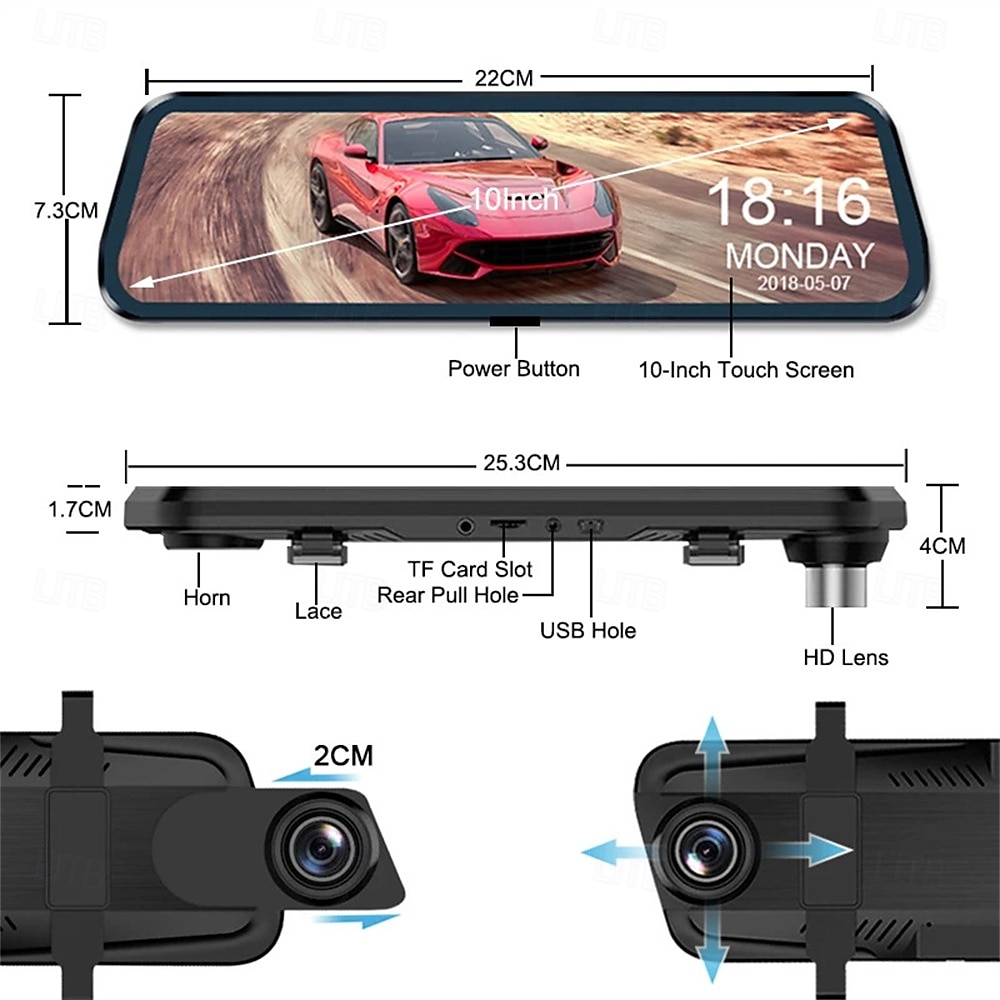 2025年 タッチスクリーンミラー 1080p ダッシュカメラ 車載 DVR ミラー フロントとリア デュアルレンズカメラ ダッシュカム HD 1080p リアビューミラー 1080p ダッシュカム ビデオカメラ  コレクション – $79.99 –P9