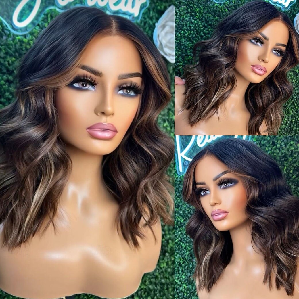 Cabelo humano remy 13x4 Lace Front Peruca Bob curto Cabelo Brasileiro Ondulado Multi Cores Peruca 130% 150% Densidade do Cabelo Suave Cabelo com Luzes / Reflexos Sem cola Pré-depenado Para Feminino de 2025 por $294.69 –P1