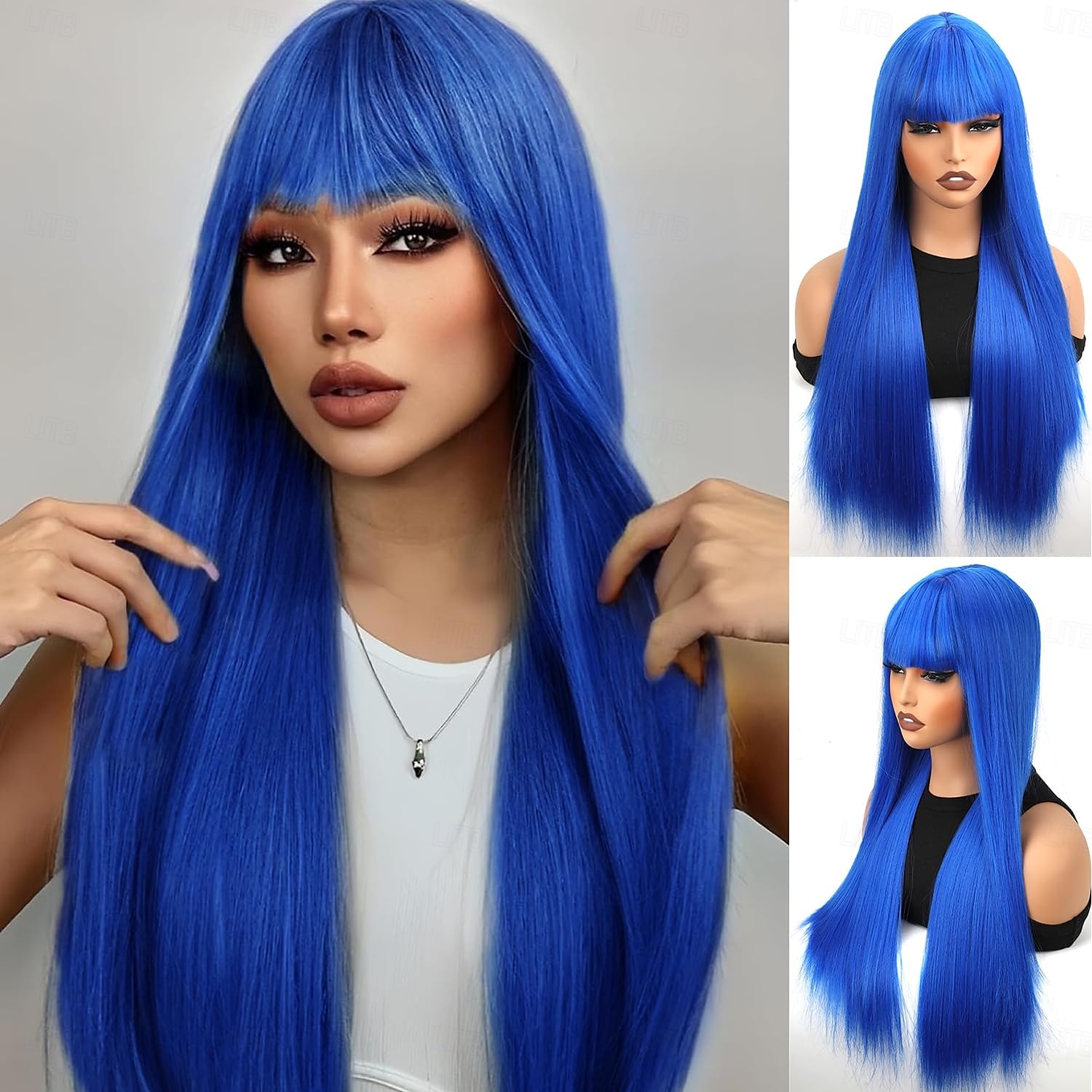 parrucca lunga e dritta con frangia parrucca sintetica in fibra di capelli naturali per donne e ragazze perfetta per feste di Natale e cosplay del 2025 a $19.99 –P1