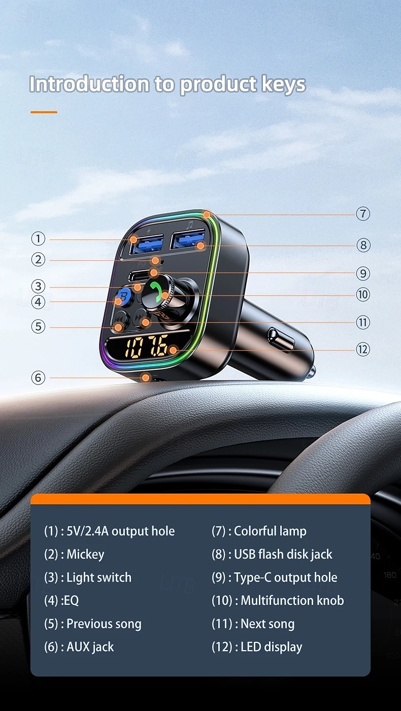 2025年 ワイヤレス Bluetooth カーアダプター Bluetooth 5.3 FM トランスミッター 補助ラジオ受信機 MP3 プレーヤー ハンズフリー通話 タイプ C USB カーチャージャー  コレクション – $16.99 –P12