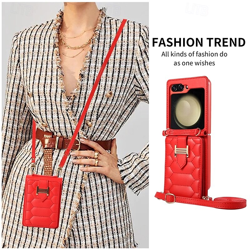 Phone Case For Z Flip 5 Z Flip 4 Z Flip 3 Back Cover with Stand Holder with Lanyard with Wrist Strap Retro TPU PU Leather 2025 - $23.99 –P3