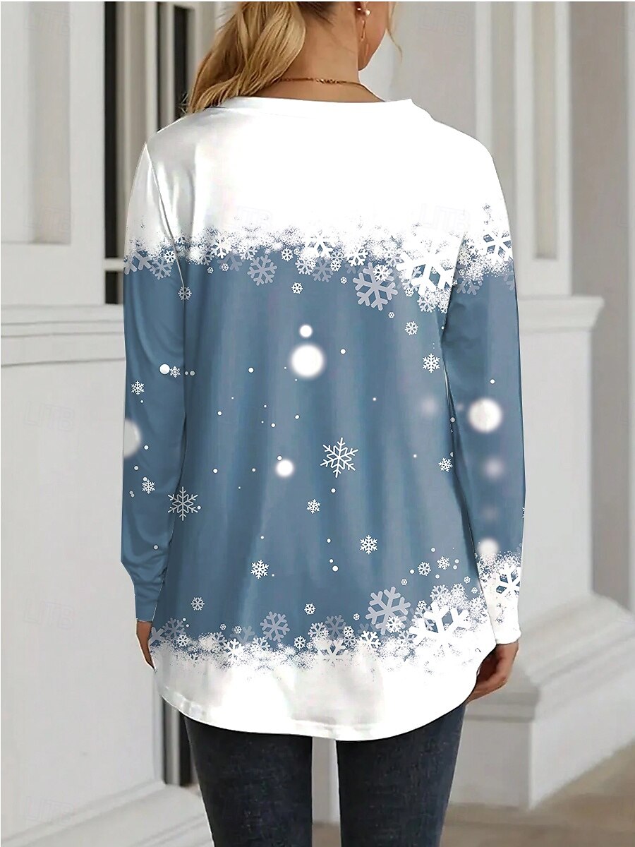 t-shirt femme mode moderne décontracté imprimé manches longues hauts réguliers col rond quotidien week-end bleu automne hiver de 2025 ? $23.99 –P2
