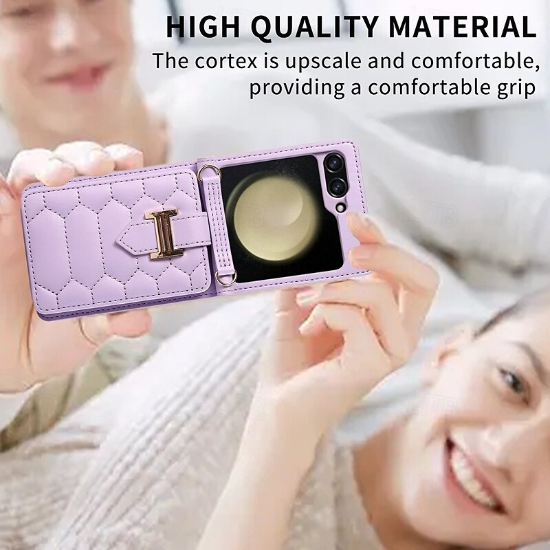 Phone Case For Z Flip 5 Z Flip 4 Z Flip 3 Back Cover with Stand Holder with Lanyard with Wrist Strap Retro TPU PU Leather 2025 - $23.99 –P16