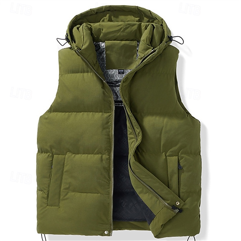 Pánské Puffer Vesta Vesta s kapucí Vesta Prošívaná vesta Denní Rande Dovolená Módní Na běžné nošení Podzim zima Kapsy Polyester Zahřívací Pohodlné Pevná barva Zip Kapuce Běžný Černá Hnědá Armádn 2025 - $50.99 –P4