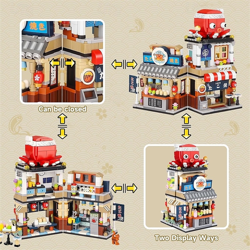 Japanese Street View Takoyaki Shop Mini Building Blocks MOC Creative Japanese Toys for Girls 6-12 Years Old 722 Pcs Simulation Architecture Construction Toy Gift Idea for Kids Adults 2025 - $32.99 –P3