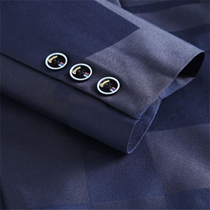 Men's Blazer Business Cocktail Party Wedding Party Fashion Casual Spring &  Fall Polyester Jacquard Pocket Buttons Comfortable Single Breasted Blazer Black Burgundy Dark Navy 2026 - $60.99 –P10