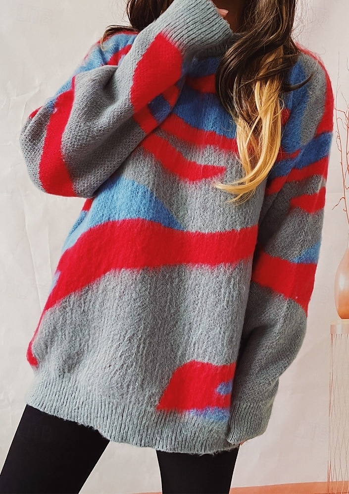 Women's Sweater Pullover Sweater Jumper Casual Soft Graphic Ribbed Crew Neck Knitted Long Sleeve Regular Tops Knit Outdoor Daily Weekend Red Fall Winter 2025 - $56.99 –P2