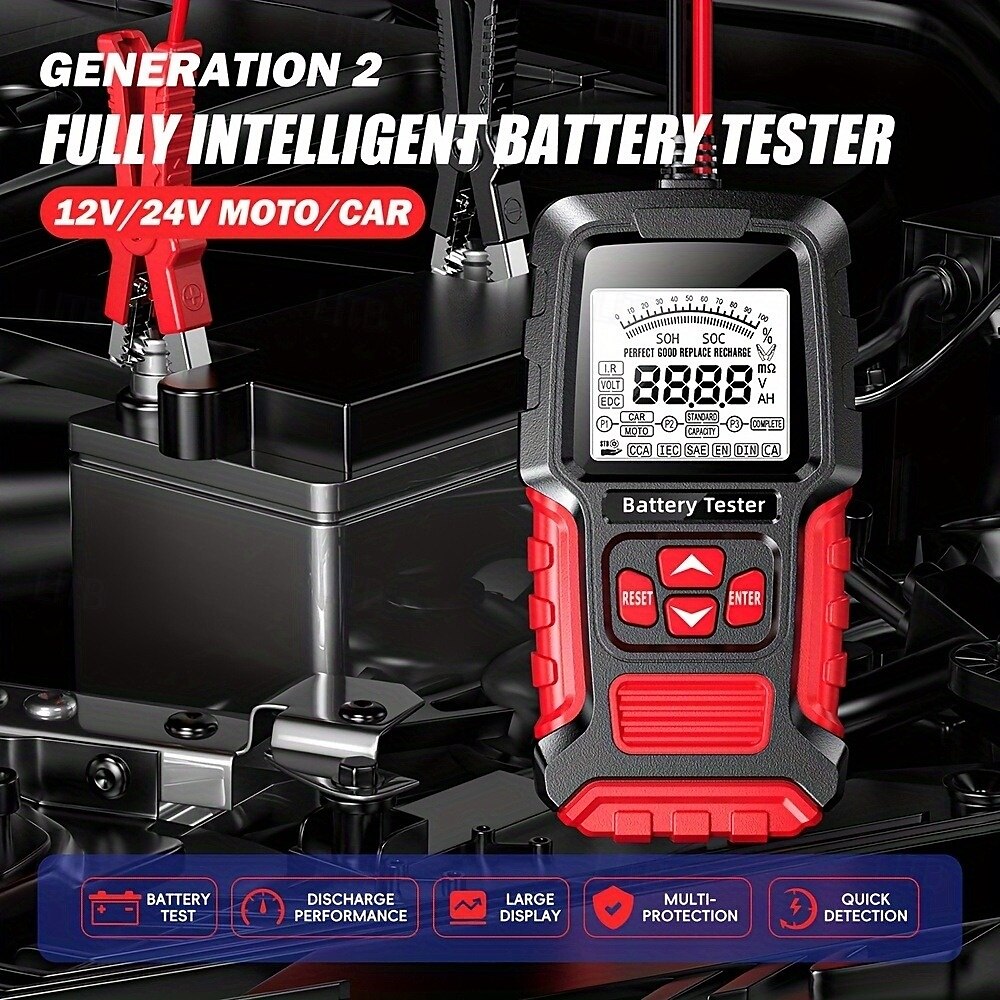 12V/24V Battery Tester for Car and Motorcycle ABS Material Battery-Powered Digital Analyzer with Multi-Protection Voltage & Internal Resistance Detection 2025 - $61.99 –P1