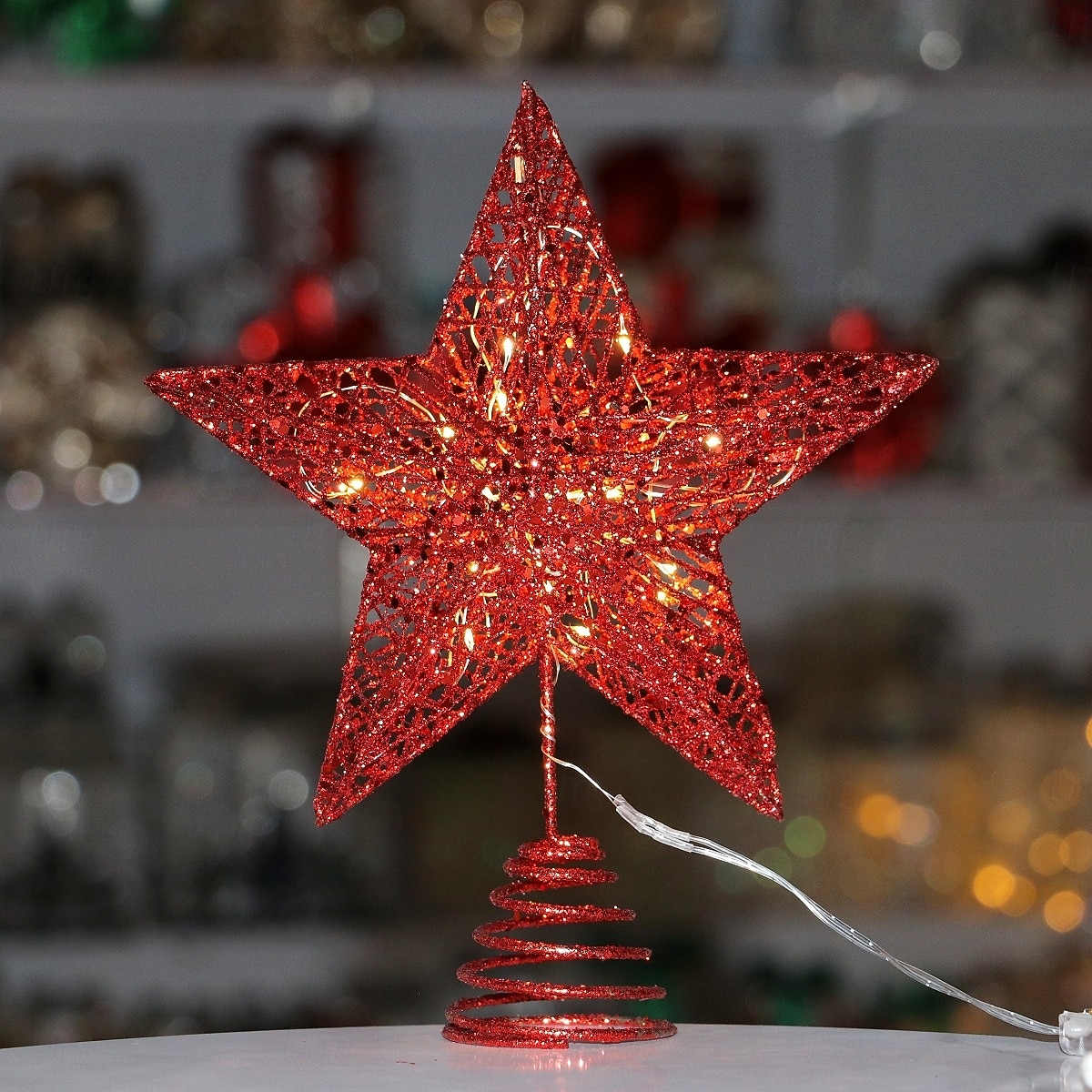 Puntale per albero di Natale con stella e luce a LED, stella a cinque punte in ferro 3D con glitter, decorazione per albero da appendere, regalo per decorazioni natalizie da tavolo per la casa del 2025 a $6.99 –P10