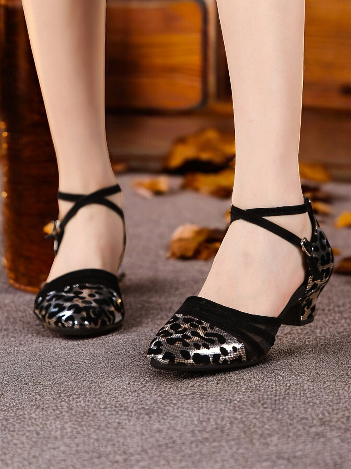 Women's Leopard Print Closed Toe Dance Heels with Cross-Strap and Soft Suede Sole – Ideal for Latin, Ballroom, and Salsa Dancing 2025 - $42.99 –P8