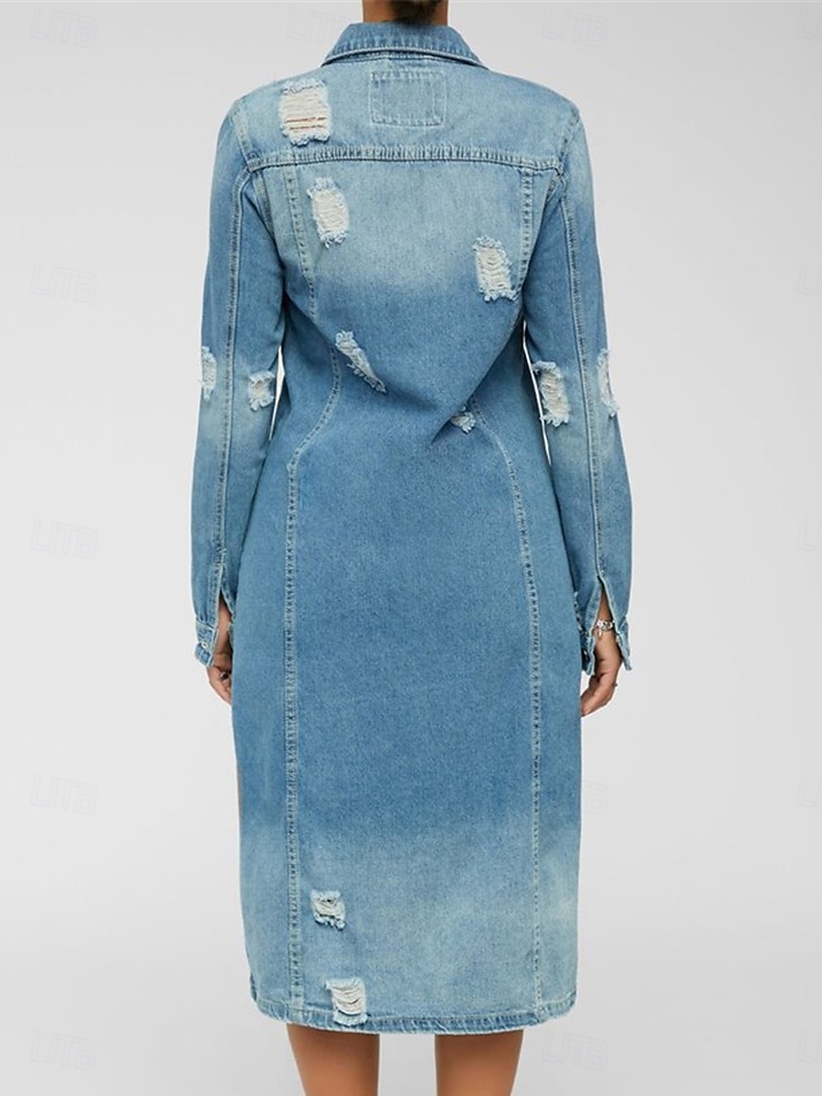 Women's Denim Jacket Outdoor Street Daily Wear Fall Winter Long Coat Regular Fit Thermal Warm Breathable Stylish Casual Jacket Long Sleeve Solid Color with Pockets Light Blue Navy Blue Blue 2025 - AU $153.59 –P5