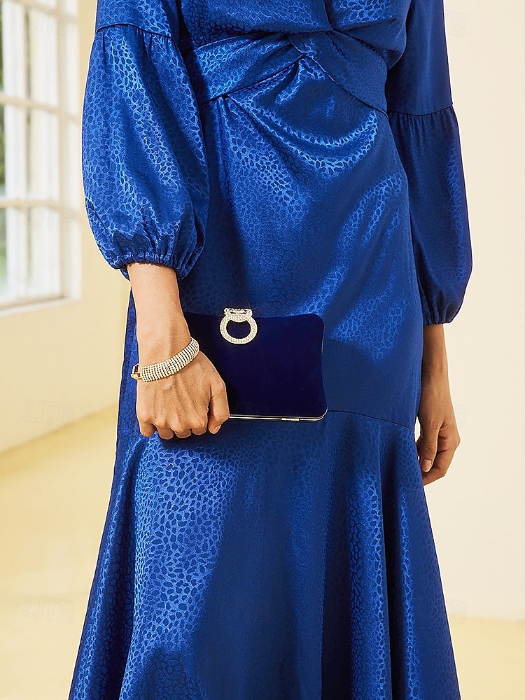 Elegante blauwe fluwelen clutch voor dames met strass-ringhandvat - perfecte avondtas voor bruiloften, feesten en formele evenementen 2025 - $26.99 –P1
