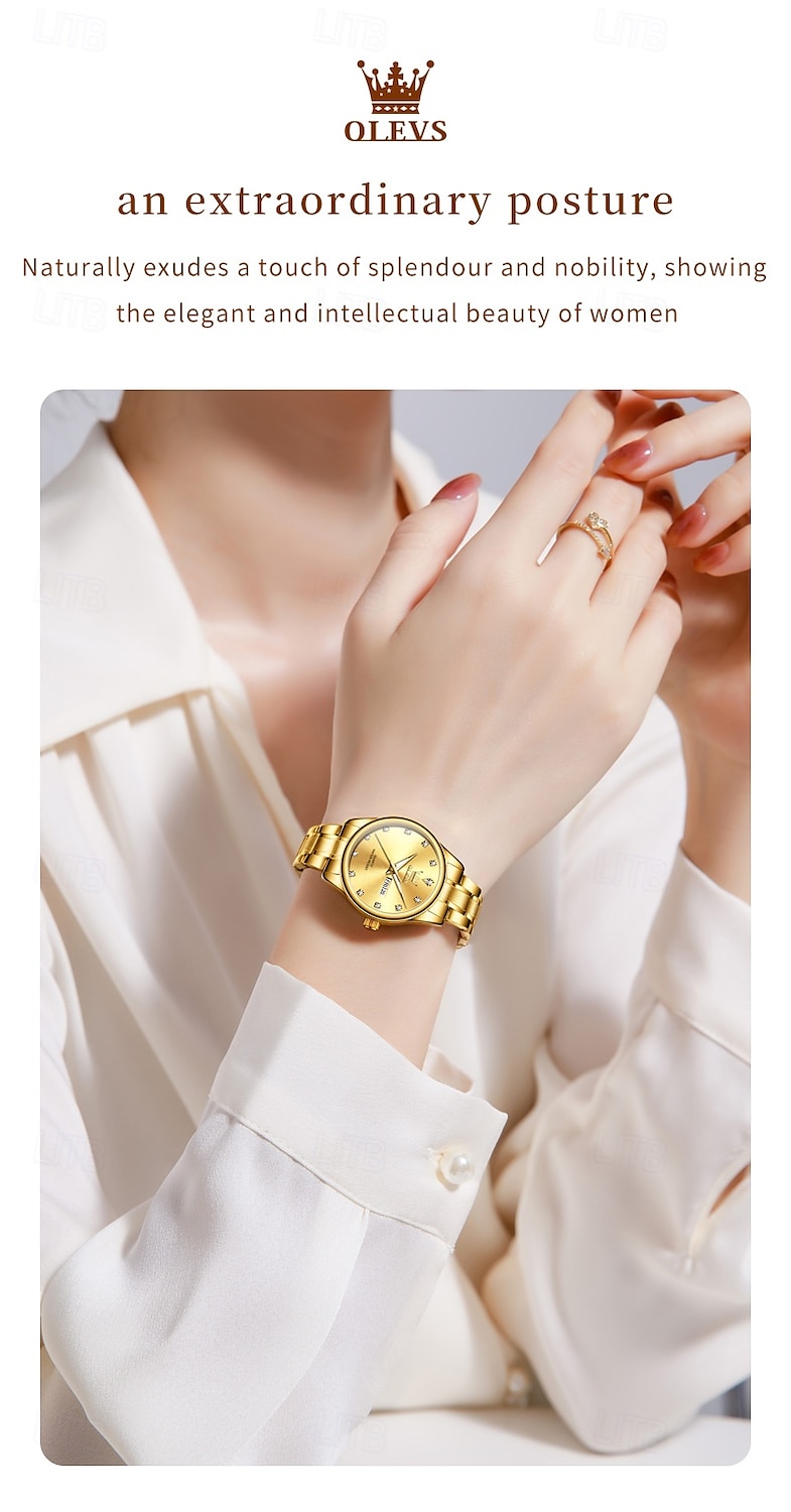 OLEVS 3612 Original Elegant Quartz Ladies Watch Week Calendar Display Dress Watch For Women Waterproof Stainless Steel Clock 2025 - $31.99 –P6
