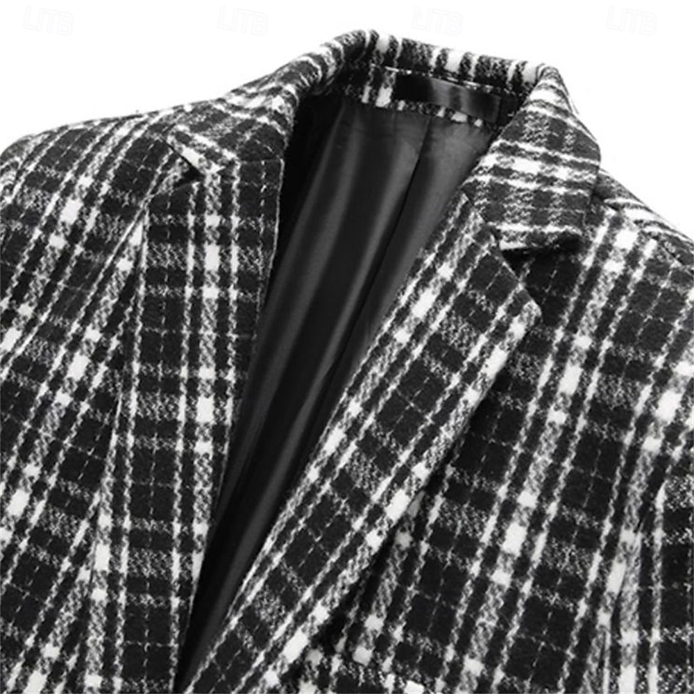Men's Blazer Business Cocktail Party Wedding Party Fashion Casual Spring & Fall Polyester Plaid Button Pocket Comfortable Single Breasted Blazer Black khaki Gray 2025 - $77.99 –P3