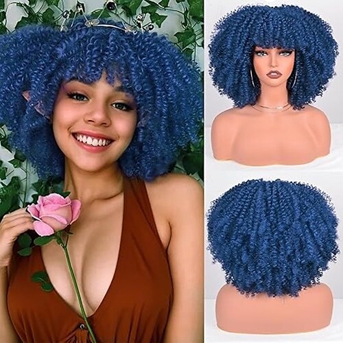 výstřední kudrnatá paruka s ofinou celostrojově vyrobená top paruka na hlavu afro výstřední kudrnatá paruka ze syntetických vlasů cosplay paruky vánoční večírek 2025 - $18.99 –P4