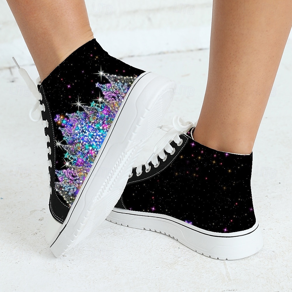 sneakers alte da donna con stampa albero di Natale - scarpe casual leggere e allacciate per le feste, per uno stile da festa del 2025 a $34.99 –P5