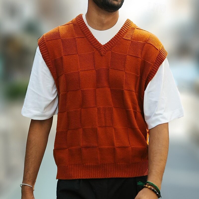 Herre Genser vest Pullover genser Riflet Strikke Normal Strikket Slank passform عادي V-hals Moderne Moderne Arbeid Dagligdagstøy Klær Høst Vinter Svart Kongeblå M L XL 2025 - $25.99 –P1