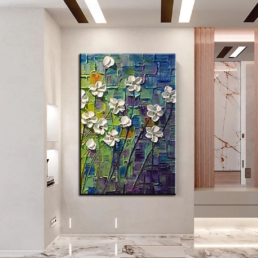 Ölgemälde handgemaltes 3D-Blumengemälde, handgefertigtes Palettenmesser, Blumen, Ölgemälde, Wandkunst, großes 3D-weißes Strukturgemälde, moderne dekorative Gemälde, Impressionismus, abstraktes weißes 2025 - $116.99 –P6