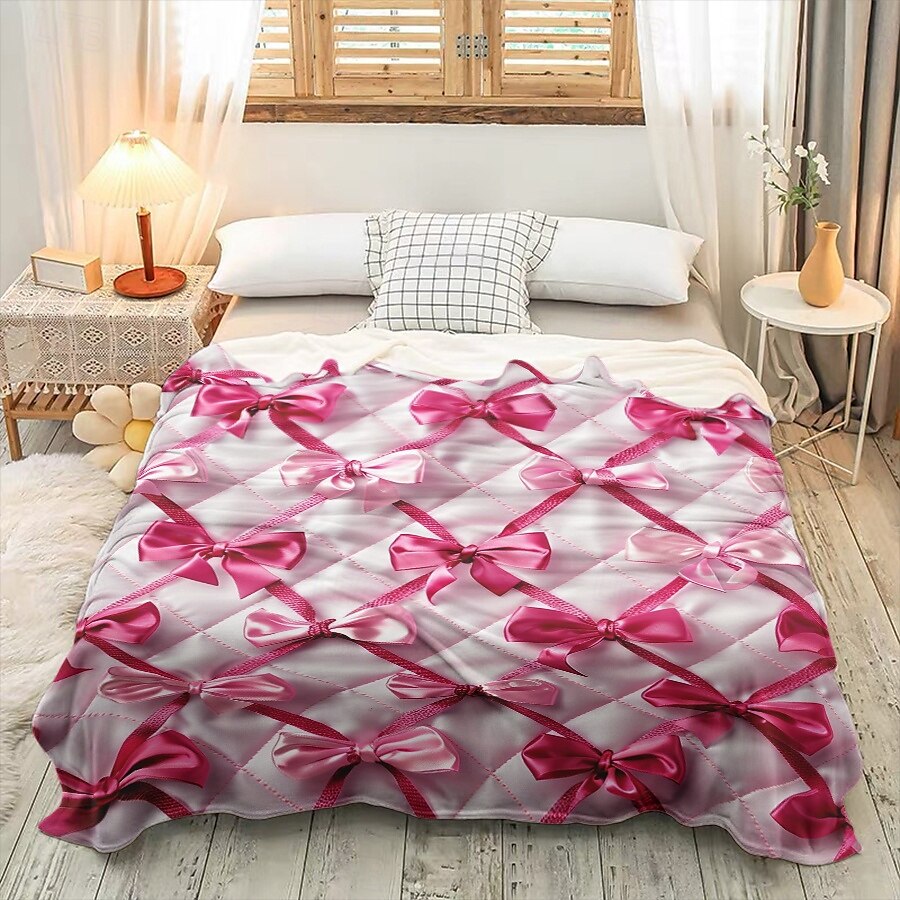 Pink Bow Blanket Soft and Cozy Throw with Elegant Bow Design Perfect for Adding a Touch of Charm and Comfort to Your Home Decor Ideal  Gift For Chirstmas Xms 2025 - $17.49 –P6