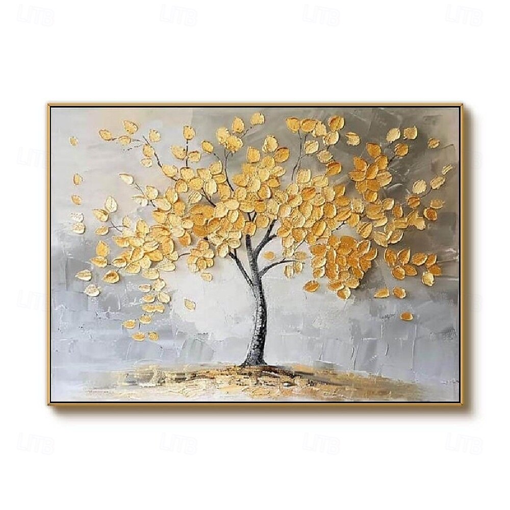 großes 100% handgemaltes goldenes Baum-Ölgemälde auf Leinwand goldenes Blumenbaum-Ölgemälde groß abstrakt strukturiert goldgelb Lebensbaum-Wandkunst individuell modern trendiges Wohnzimmerdekor 2025 - $66.99 –P4