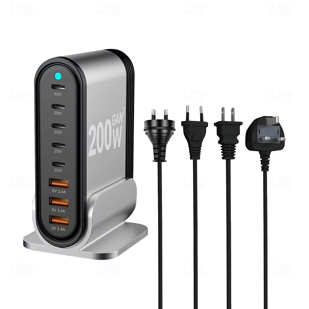 Cargador de nitruro de galio gan pd de 200 w, adaptador de soporte de escritorio de aleación de aluminio 5c3a, cargador multifunción de 200 w 2025 - $91.99 –P6