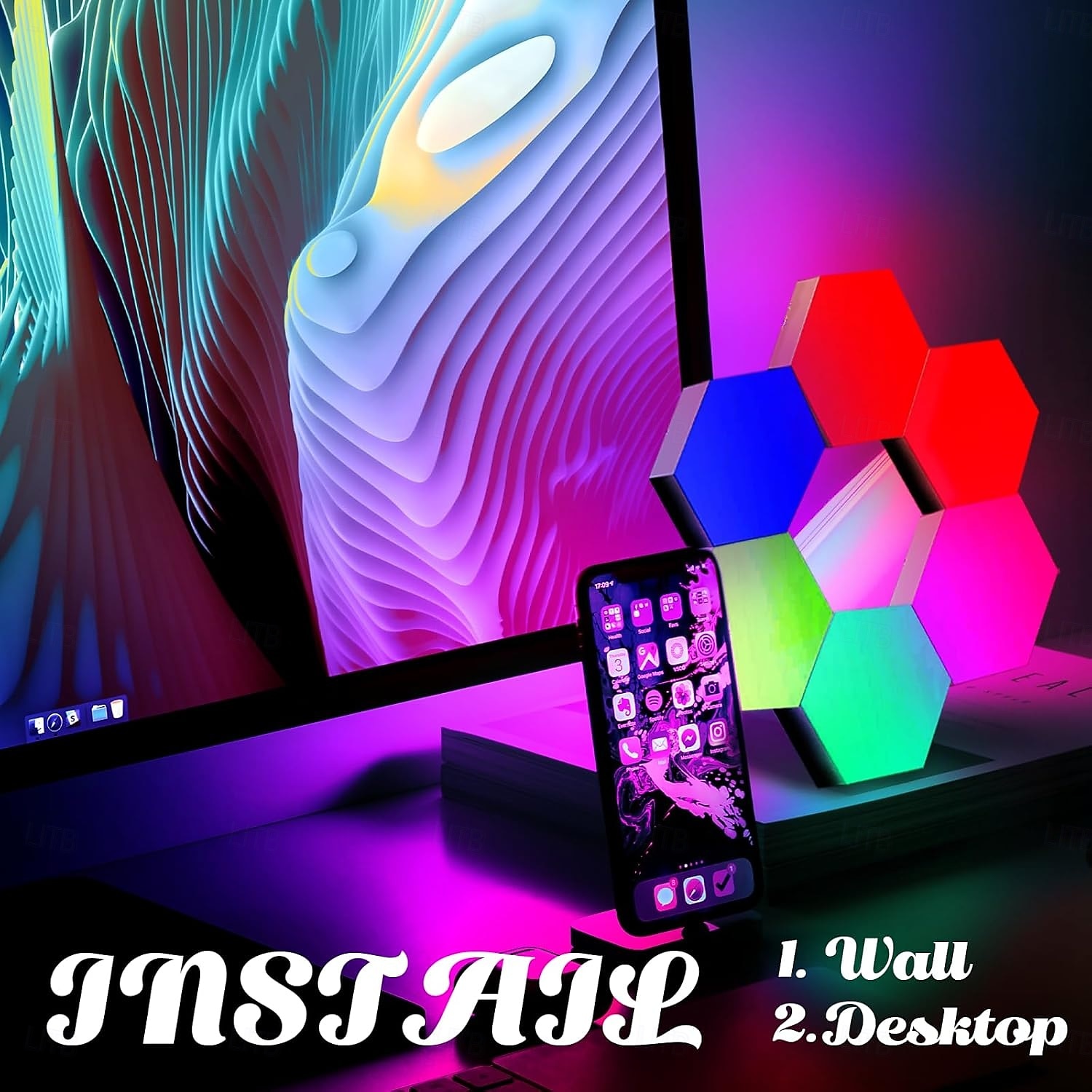 LED Smart Light Hexagonal LED Remote Control Wall Light, Modular Touch Color DIY Lighting for Bedroom, Bathroom, Living Room, Parties and Holidays 6-10 Piece Set 2025 - $64.99 –P4