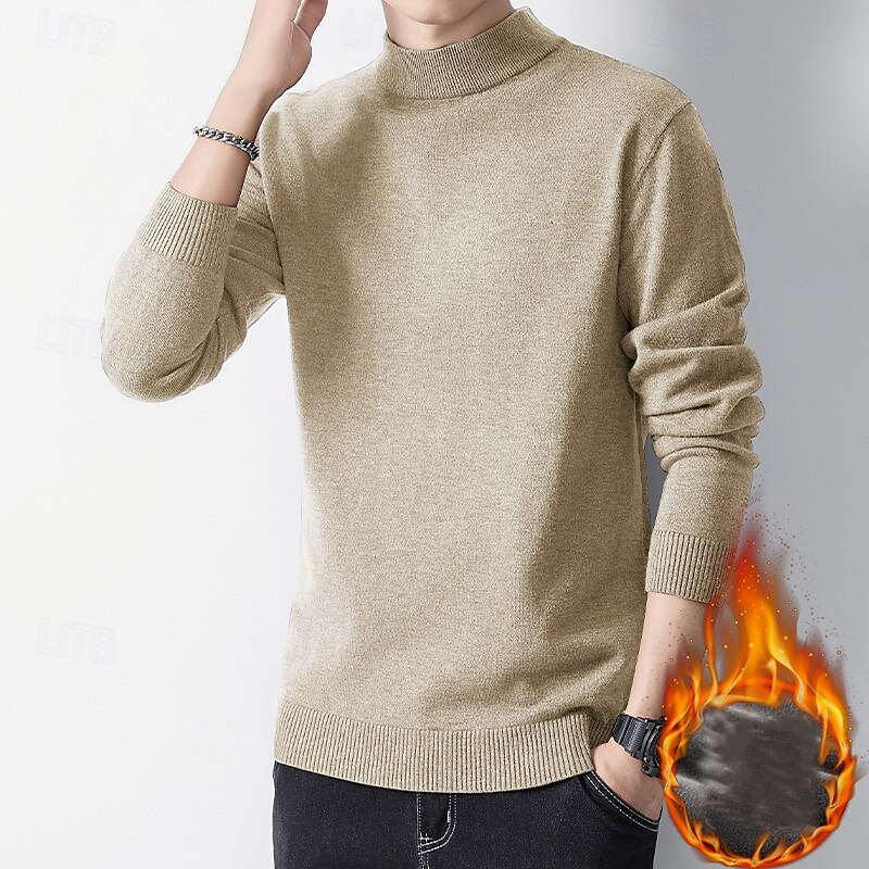 Men's Pullover Sweater Jumper Knit Sweater Ribbed Knit Regular Knitted Plain High Neck Fashion Casual Daily Wear Date Clothing Apparel Fall & Winter Camel Black M L XL 2025 - $15.49 –P2