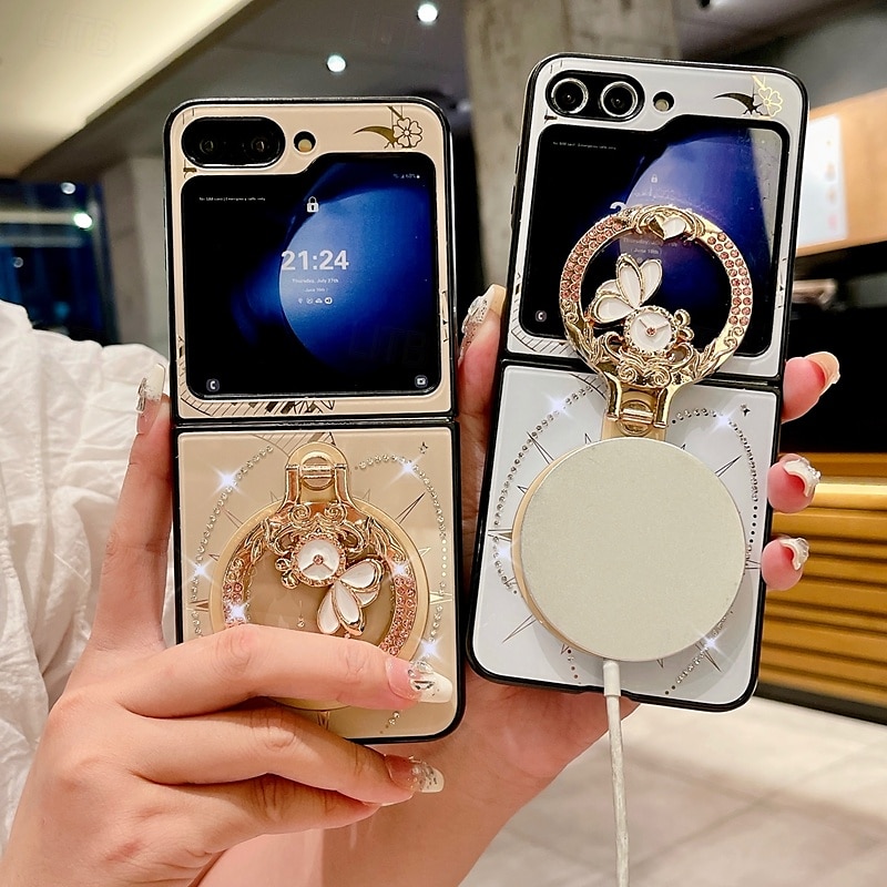 Phone Case For Z Flip 7 Z Flip 6 Z Flip 5 Z Flip 4 Z Flip 3 Back Cover with Stand Holder Magnetic Support Wireless Charging Retro TPU PC 2025 - $21.99 –P5