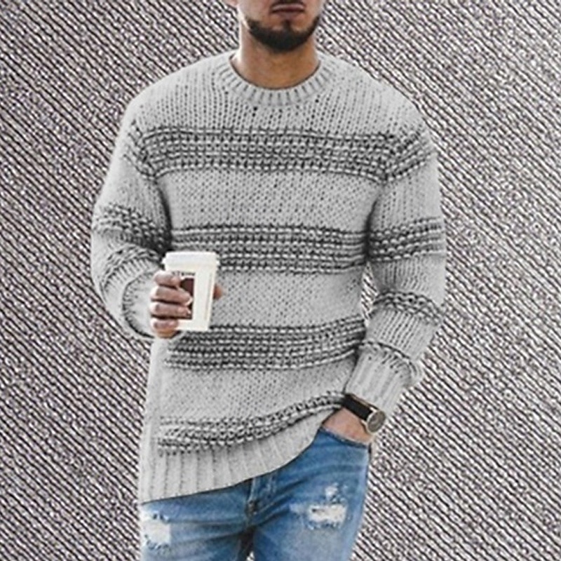 Męskie Sweter sweter Sweter z dzianiny Prążkowany Szydełkowanie Robić na drutach Regularny Dzianiny Pasek Półgolf Moda Podstawowy Dzienne zużycie Randka Odzież Jesień i zima Czarny Niebieski S M L 2025 - $33.99 –P2