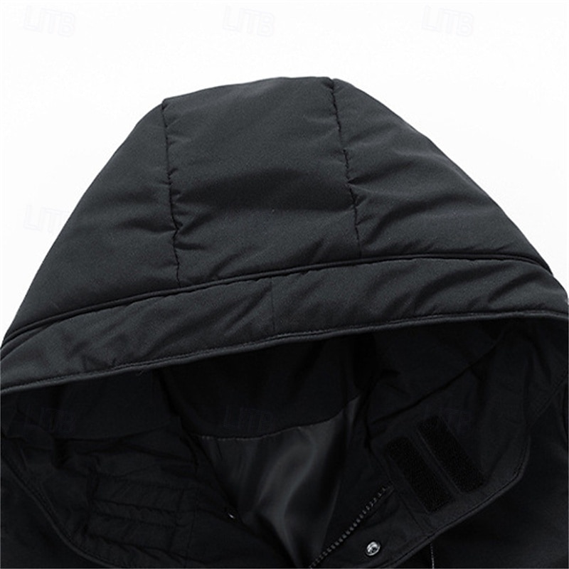 Men's Winter Jacket Puffer Jacket Hoodie Jacket Parka Pocket Polyster Fleece lined Daily Wear Date Vacation Long Fashion Casual Comfortable Thermal Warm Fall & Winter Solid / Plain Color Black Army 2025 - $52.99 –P5