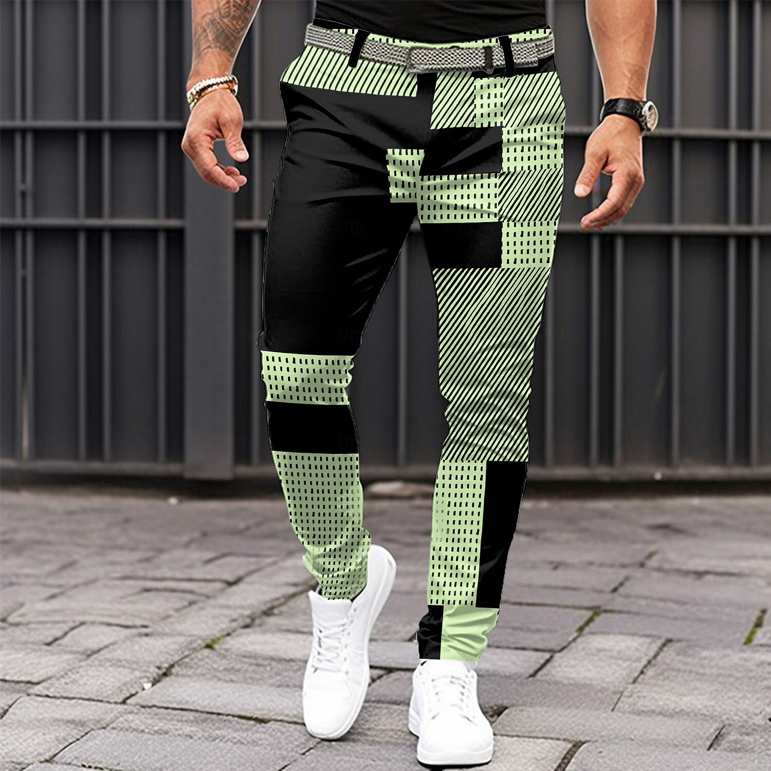 Herre Geometrisk Fargeblokk Lapper Dressbukser Medium Midje Business Casual Formell Hverdag Glidelås Lomme Sommer Vår Høst 3D-utskrift Svart Rosa Blå 2025 - $29.36 –P1