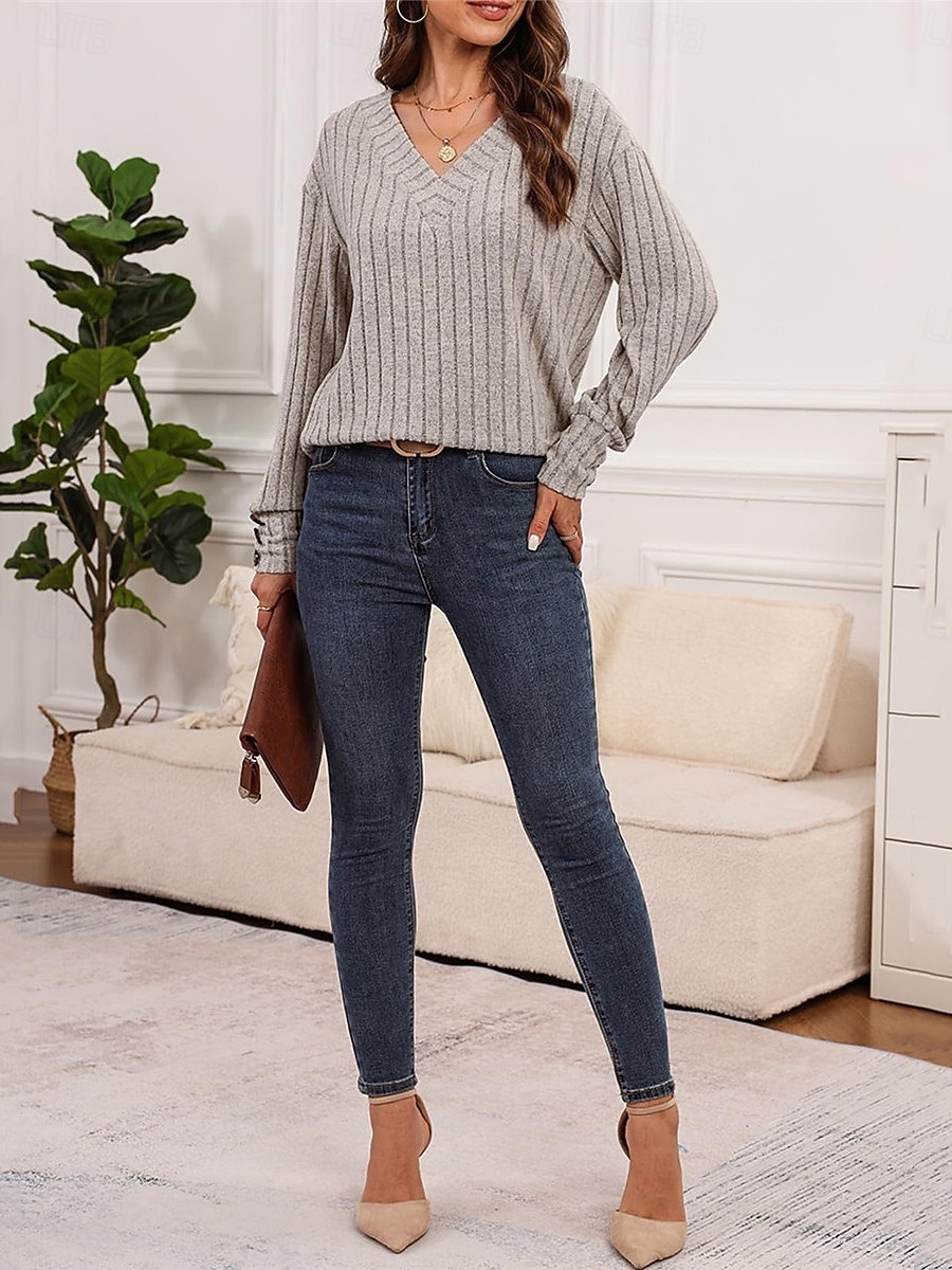 Damen Hemd Bluse Feste Farbe Basic Brautkleider schlicht Langarm V Ausschnitt Normale Oberteile Täglich Knopf Schwarz Fuchsie Braun Grau Herbst Winter 2025 - $21.99 –P11