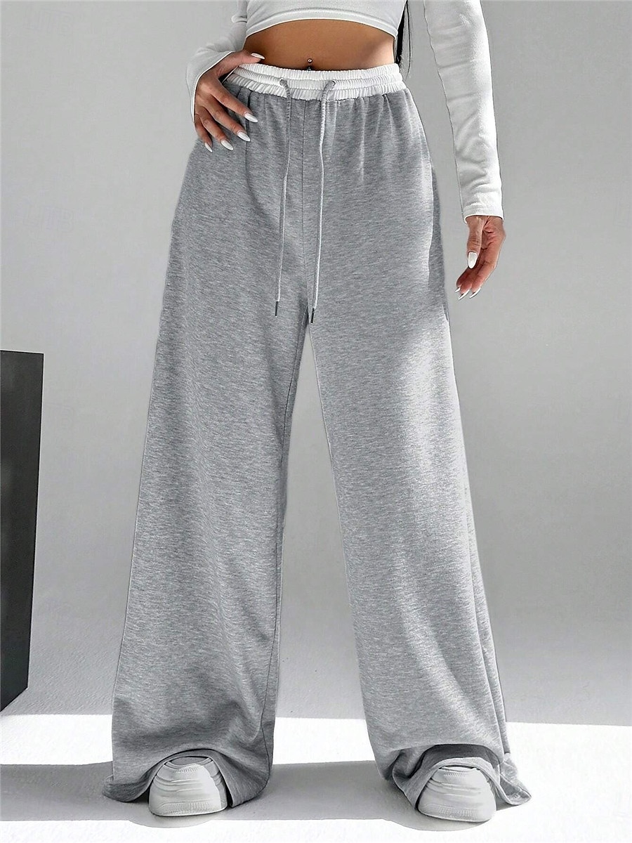 Dame Joggebukser Bred Bukseben kinesisk Mote Gatemote Full lengde Høy Midje عادي Lomme Elastisk midje comfy Myk Bekvem Mikroelastisk utendørs Gate Svart Grå Vår & Vinter Normal 2025 - $29.99 –P11
