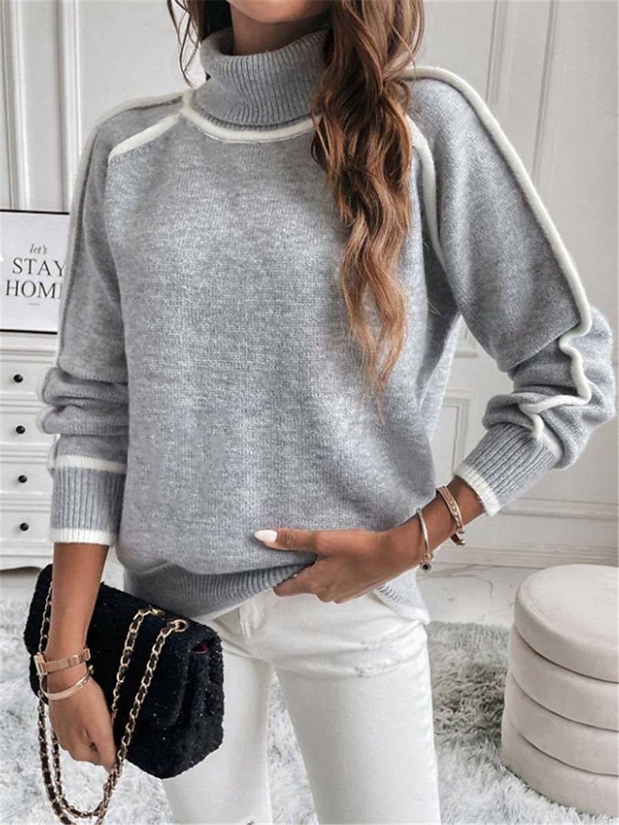 Women's Sweater Pullover Sweater Jumper Casual Soft Pure Color Ribbed Turtleneck Knitted Long Sleeve Regular Tops Knit Outdoor Daily Weekend Army Green Gray Fall Winter 2025 - $58.99 –P5