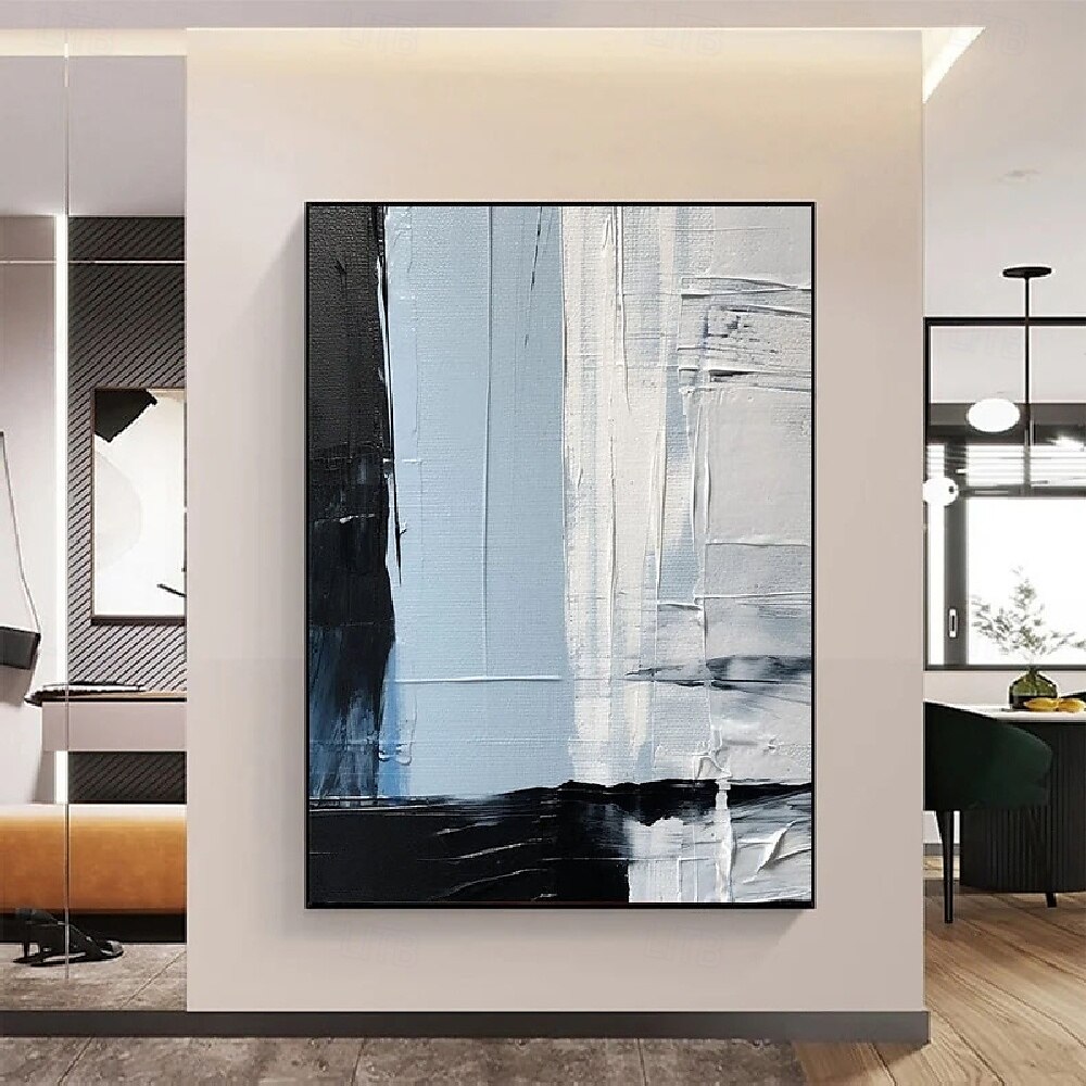 handgemachtes blaues abstraktes blau-goldenes Ölgemälde auf Leinwand, groß, handgemalt, abstrakt, strukturiert, boho, modernes Ölgemälde, Wandkunst, zeitgenössisches minimalistisches Kunstwerk für 2025 - $125.99 –P1