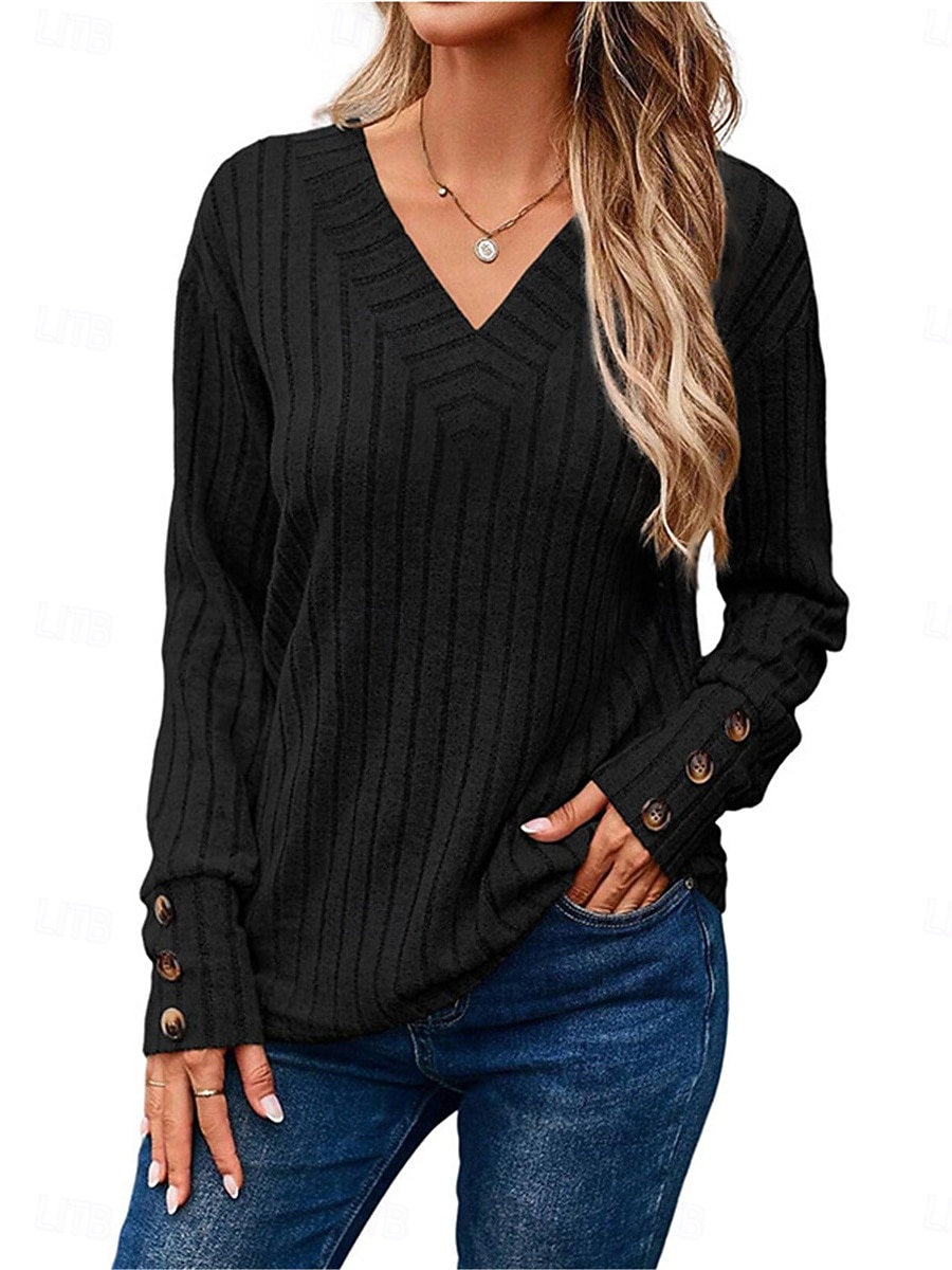 Damen Hemd Bluse Feste Farbe Basic Brautkleider schlicht Langarm V Ausschnitt Normale Oberteile Täglich Knopf Schwarz Fuchsie Braun Grau Herbst Winter 2025 - $21.99 –P6