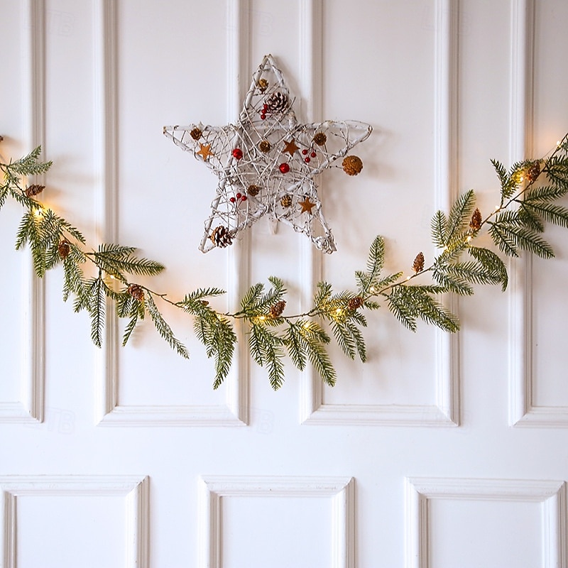 guirlanda de vime com agulhas de pinheiro de natal, luzes de corda alimentadas por bateria, 1,75 m, 20 leds, para áreas internas e externas, árvore de natal, festa de natal, janela de casa, decoração de 2025 por $21.99 –P6