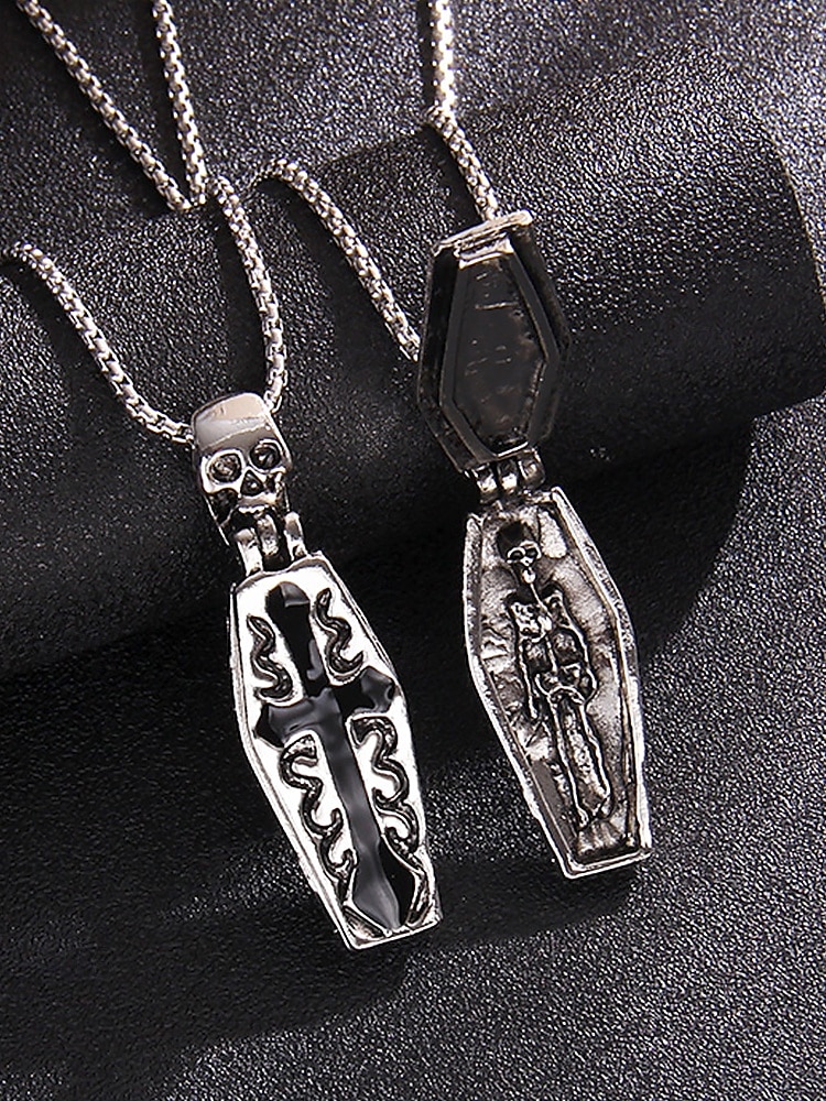 Gothic-Halskette mit Totenkopf- und Sargkreuz-Anhänger – Edelstahl-Amulett im Vintage-Stil für Männer 2025 - $8.99 –P2