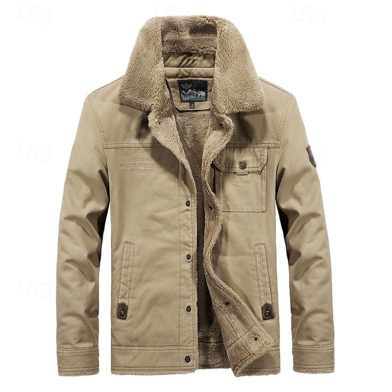 Herren Winterjacke Fleecejacke Freizeitjacke Täglich Urlaub warm Tasche Vlies Herbst Winter Glatt Modisch Strassenmode Kargen Standard Khaki Armeegrün Dunkelblau Jacken 2025 - $66.99 –P10