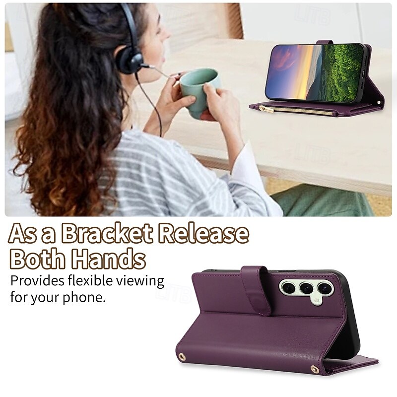 Phone Case For S24 S24 Ultra Plus S24 FE S23 S22 S21 S20 Ultra Plus FE A54 A34 A14 A73 A53 A33 A23 A13 A72 A52 A32 A22 A12 A71 A51 A31 S25 Ultra Back Cover with Stand Holder Zipper with Lanyard Retro 2025 - $20.99 –P7