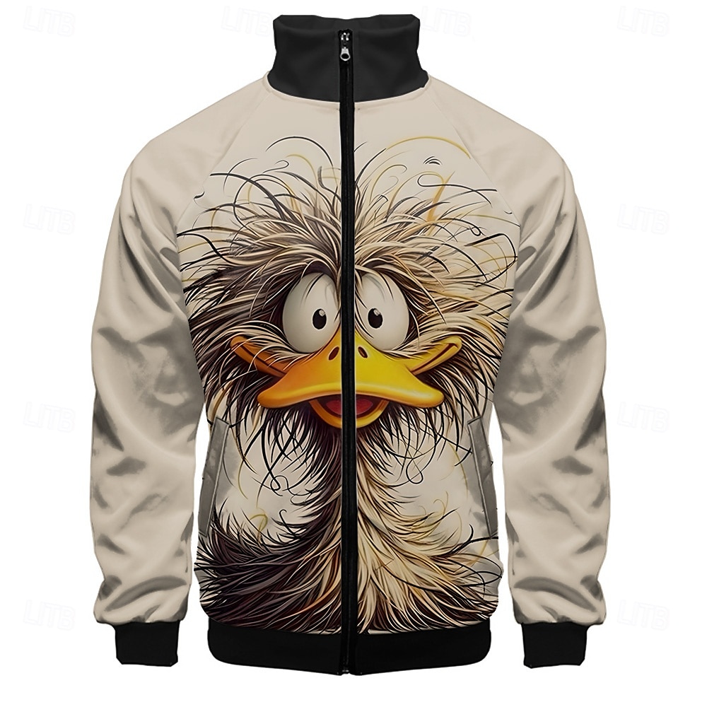 Men's Duck Bomber Jacket Coat Breathable Comfortable Artistic Casual Outdoor Street Dailywear Zipper Side Pockets 3D Print Spring Fall Winter Standing Collar Long Sleeve Beige 2025 - $49.99 –P1