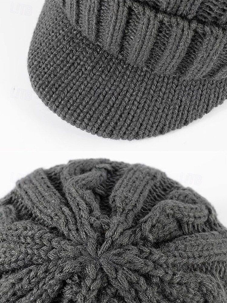 vinterstickad herrmössa med brätte – varm kabelstickad design, grå mössa för kallt väder 2025 - $14.99 –P7