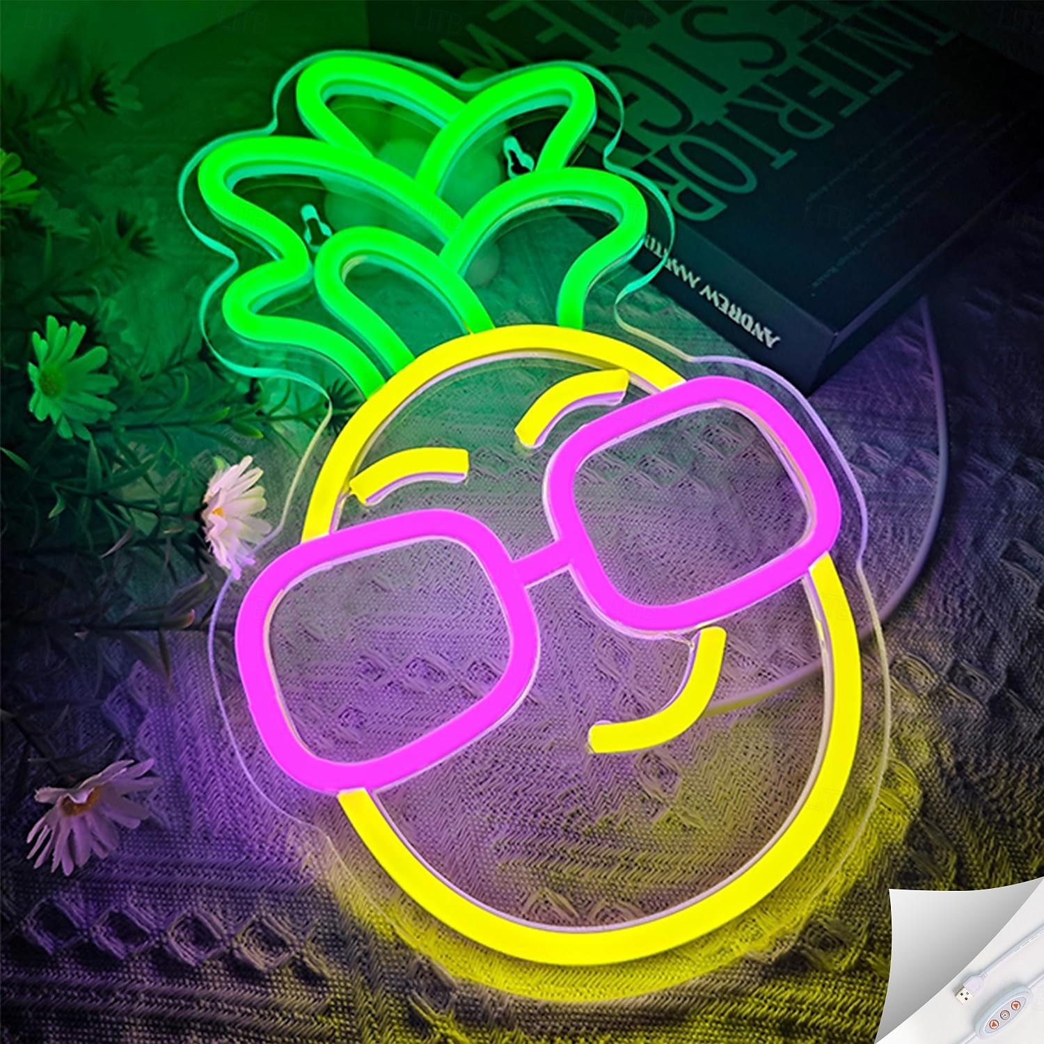 Pineapple Neon Sign Light, USB Powered LED Neon Light for Aesthetic Home Decor, Wedding, Bedroom, Party, Teen Room & Shop Wall Decoration 2025 - $48.99 –P5
