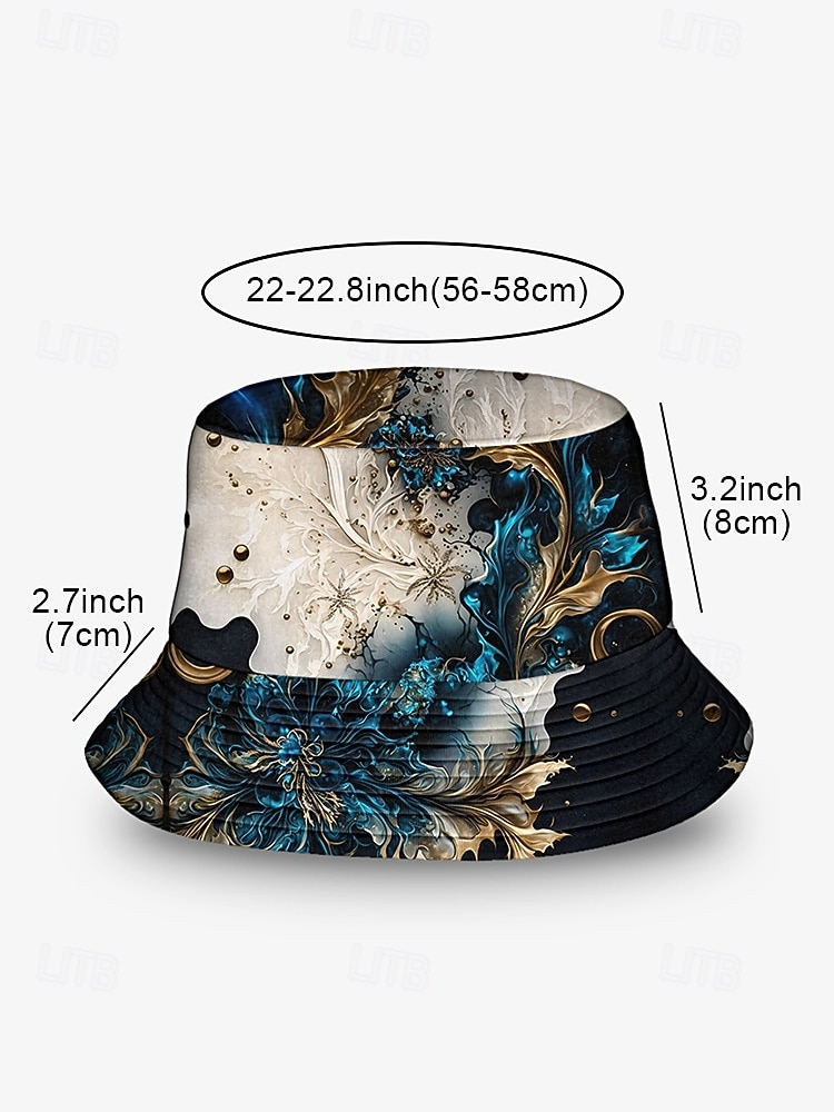 heren artistieke print emmerhoed met blauw en goud abstract bloemenontwerp - stijlvolle en unieke buitenzonnehoed voor alle seizoenen 2026 - $19.99 –P6