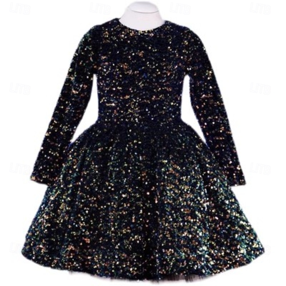 kinderkleidung Mädchen Party Kleid Feste Farbe Langarm Leistung Gitter Prinzessin Süß Gitter Mitte der Wade Etuikleid Tüll-Kleid Sommer Frühling Herbst Kinder Schwarz Wein Marineblau 2025 - $77.99 –P6