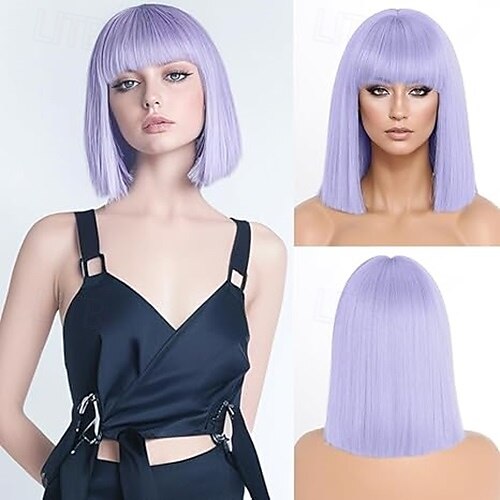rövid bob paróka frufruval rövid, egyenes bob parókák nőknek természetes megjelenésű cosplay napi parti paróka 2025 - $18.99 –P3