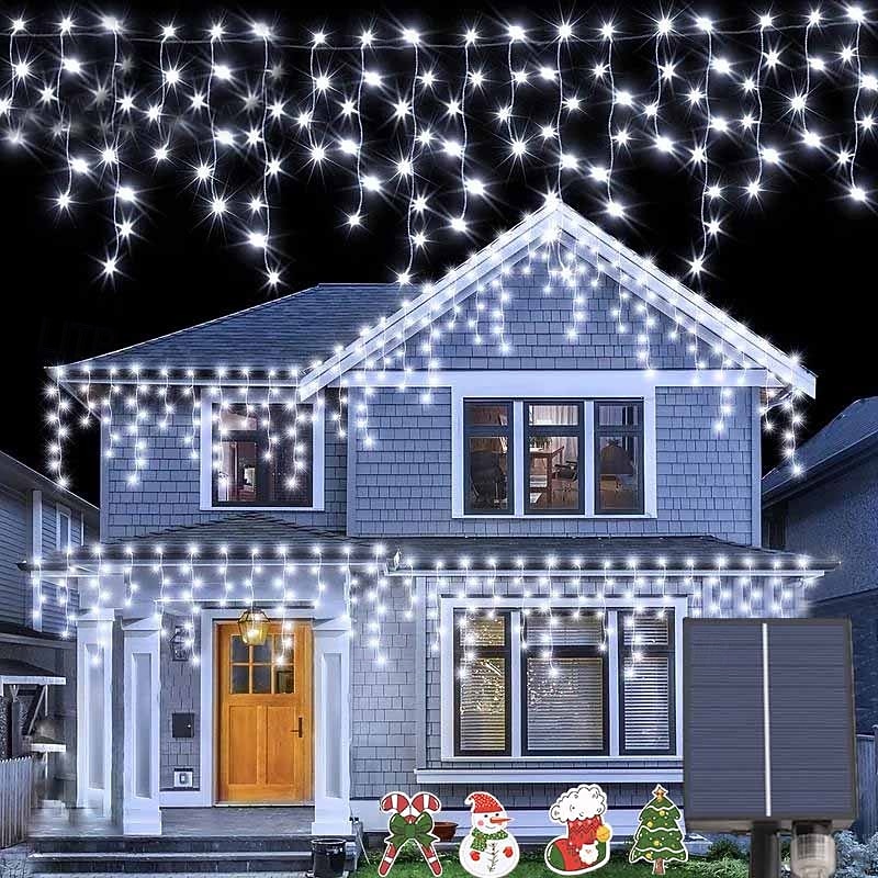 4m 96leds חיצוני סולארי קרח בר מחרוזת אור חצר מרזבים מרפסת גדר מדרגות חג המולד חתונה אווירה חגיגית מחרוזת אור דקורטיבית 2025 - $15.99 –P2