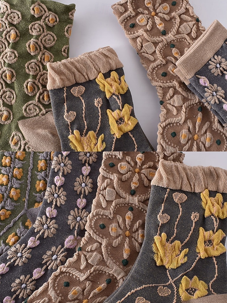 șosete vintage de damă cu broderie florală – design retro elegant, ideal pentru purtarea de zi cu zi 2025 - $14.99 –P12